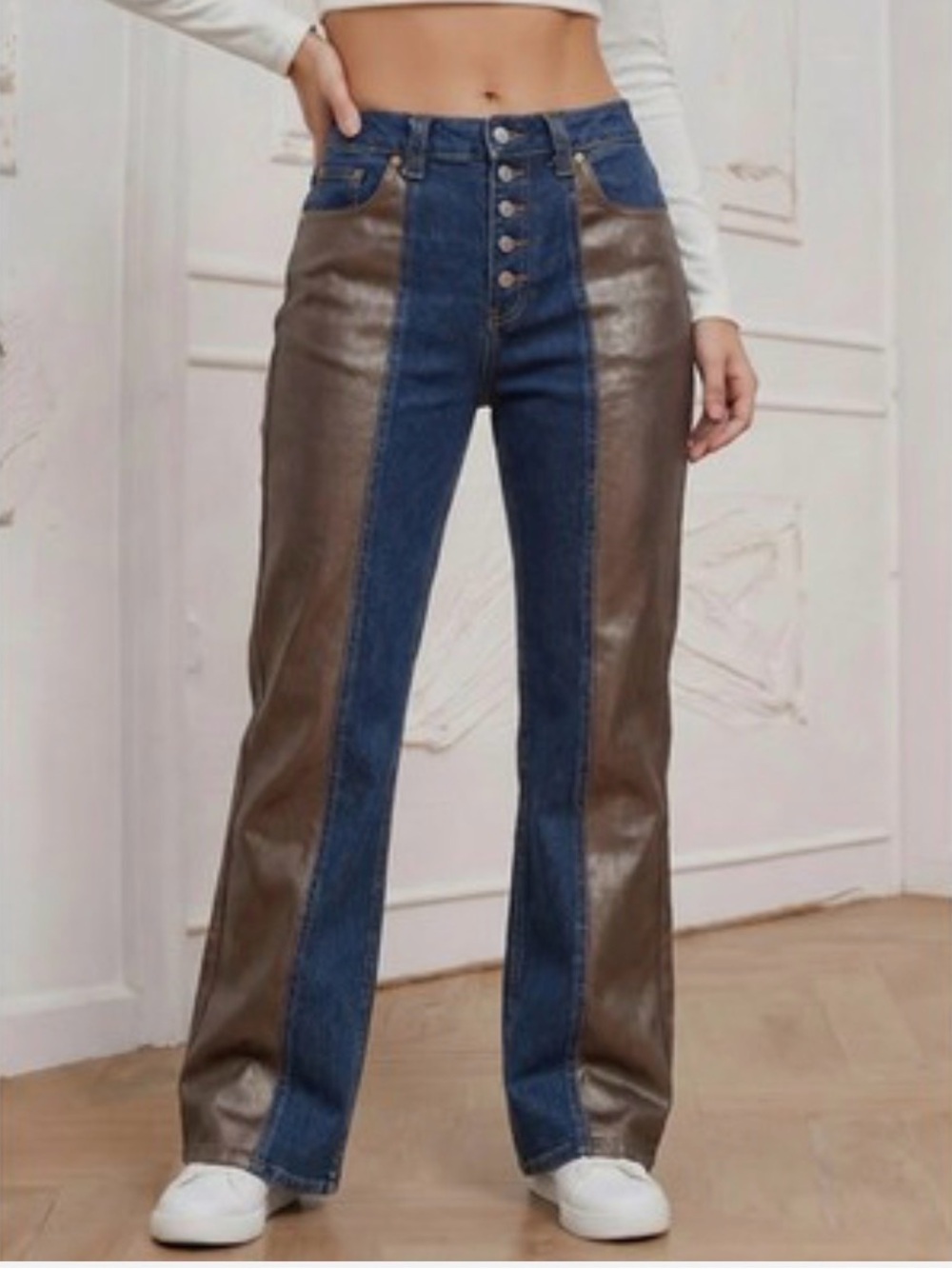 Abercrombie & Fitch Two-Tone Brown and Blue Wide-Leg Jeans